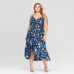 Ava&Viv blue floral wrap dress